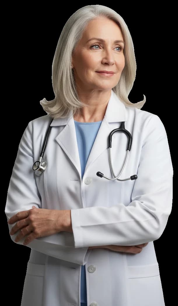 Doctor in a white coat with a stethoscope looking at the clinic schedule